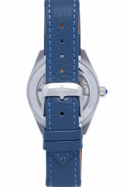 Watches*Empress Magnolia Automatic MOP Skeleton Dial Leather-Band Watch Blue