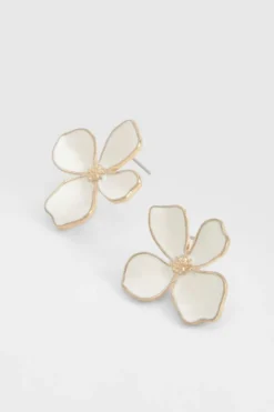 Earrings*boohoo Enamel Flower Stud Earrings white