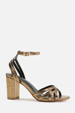 Sandals*Where's That From Erin' Wide Fit Mid Block Heel With Cross Over Strap Detailing Gold