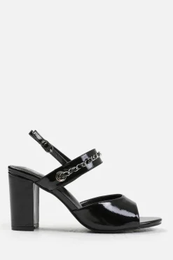 Sandals*Where's That From Esmer' Wide Fit Mid Block Heels With Chain Detailing Black