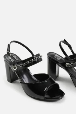 Sandals*Where's That From Esmer' Wide Fit Mid Block Heels With Chain Detailing Black