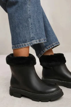 Ankle Boots*Where's That From Eva' Ankle Boot With Fur Lining Black