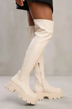 Over The Knee Boots|Chunky Boots*Where's That From Evie' Over The Knee Boot With Chunky Sole Cream