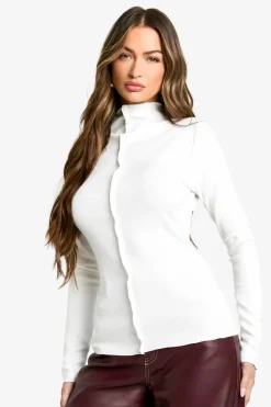 Long Sleeve Tops*boohoo Exposed Seam Long Sleeve Rib Top white