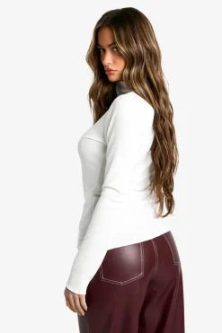 Long Sleeve Tops*boohoo Exposed Seam Long Sleeve Rib Top white