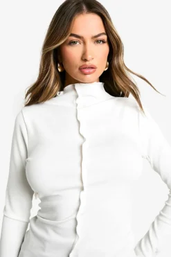 Long Sleeve Tops*boohoo Exposed Seam Long Sleeve Rib Top white