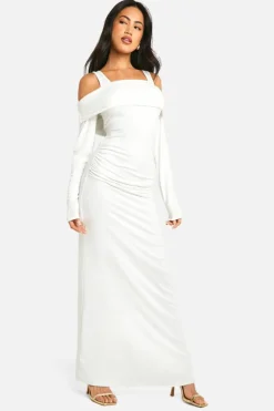 Maxi Dresses*boohoo Exposed Shoulder Bardot Long Sleeve Maxi Dress ivory