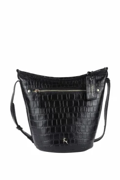 Shoulder Bags|Handbags*Ashwood Leather Expression' Croc Embossed Real Leather Shoulder Bag Black