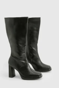 Over The Knee Boots|Knee High Boots*boohoo Extended Rand Platform Knee High Boot black