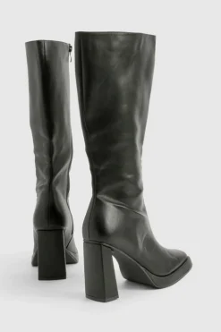 Over The Knee Boots|Knee High Boots*boohoo Extended Rand Platform Knee High Boot black