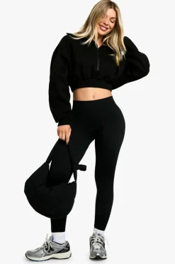 Sweatshirts|Hoodies & Sweatshirts*boohoo EXTREME COLLAR HALF ZIP CROPPED SWEATSHIRT black