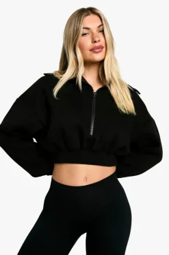 Sweatshirts|Hoodies & Sweatshirts*boohoo EXTREME COLLAR HALF ZIP CROPPED SWEATSHIRT black