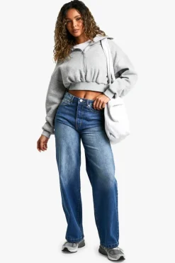 Sweatshirts|Hoodies & Sweatshirts*boohoo EXTREME COLLAR HALF ZIP CROPPED SWEATSHIRT ash grey