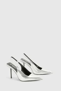 Heels*boohoo Extreme Pointed Slingback Court Shoes silver