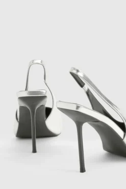Heels*boohoo Extreme Pointed Slingback Court Shoes silver