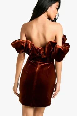 Bodycon Dresses|Mini Dresses*boohoo Extreme Ruffle Velvet Mini Dress chocolate