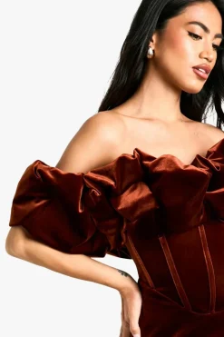 Bodycon Dresses|Mini Dresses*boohoo Extreme Ruffle Velvet Mini Dress chocolate