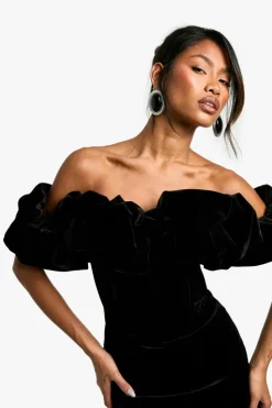 Mini Dresses*boohoo Extreme Ruffle Velvet Mini Dress black