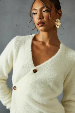 Cardigans*MissPap Eyelash Knit Asymmetric Cardigan cream