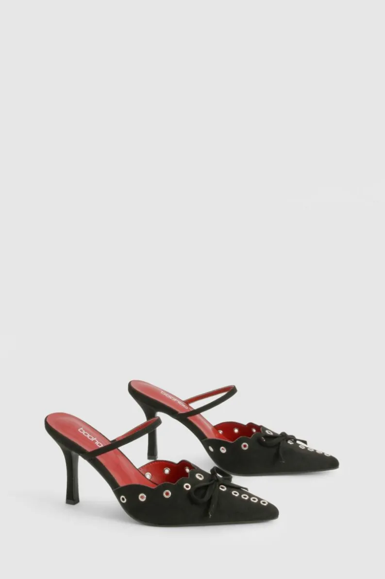 Heels*boohoo Eyelet Bow Stiletto Court Heels black