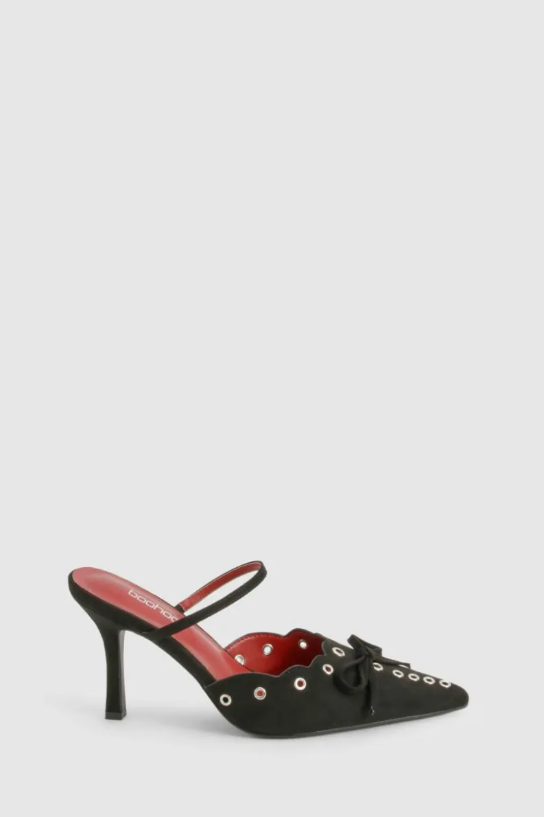 Heels*boohoo Eyelet Bow Stiletto Court Heels black