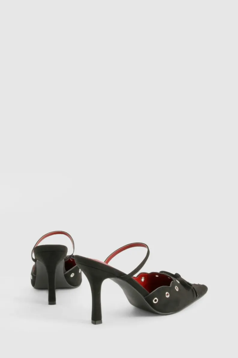 Heels*boohoo Eyelet Bow Stiletto Court Heels black