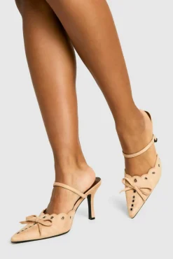 Heels*boohoo Eyelet Bow Stiletto Court Heels nude