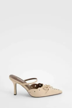 Heels*boohoo Eyelet Bow Stiletto Court Heels nude