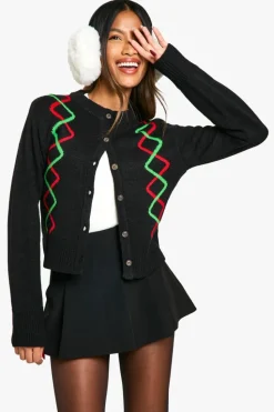 Cardigans*boohoo Fairisle Christmas Button Cardigan black