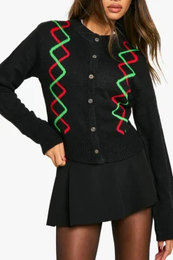 Cardigans*boohoo Fairisle Christmas Button Cardigan black