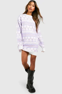 Jumper Dresses|Jumper Dresses*boohoo Fairisle Christmas Jumper Dress lilac