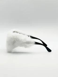Sunglasses*SVNX Faux Fur Cateye Sunglasses with Multicoloured Gems White