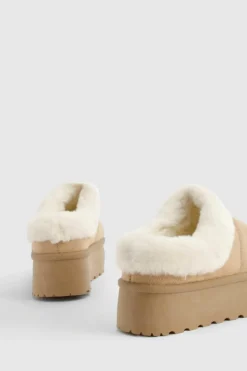 Cosy Boots|All Boots*boohoo Faux Fur Platform Cosy Mules sand