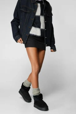 Ankle Boots*NastyGal Faux Fur Platform Mini Ankle Boots black