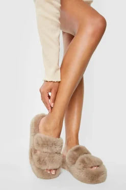 Slippers|Slippers*boohoo Faux Fur Platform Slipper tan