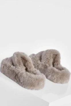 Slippers|Slippers*boohoo Faux Fur Platform Slipper tan