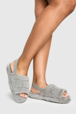Slippers|Slippers*boohoo Faux Fur Slingback Slippers grey