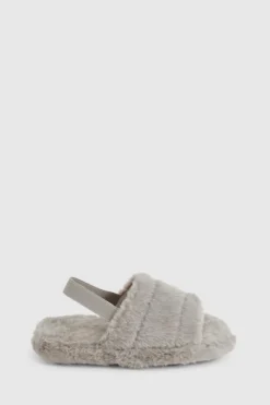 Slippers|Slippers*boohoo Faux Fur Slingback Slippers grey