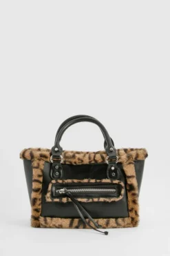 Handbags*boohoo Faux Fur Trim Mini Bag black