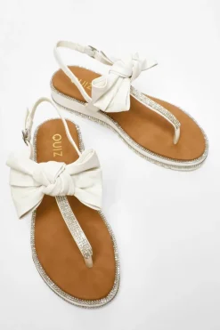 Sandals*Quiz Faux Leather Bow Flat Sandals White