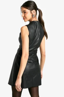 Mini Dresses*boohoo Faux Leather High Neck Mini Dress black
