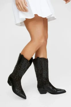 Cowboy Boots*NastyGal Faux Leather Leopard Print Knee High Western black