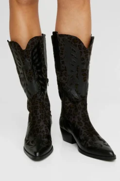 Cowboy Boots*NastyGal Faux Leather Leopard Print Knee High Western black