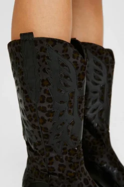Cowboy Boots*NastyGal Faux Leather Leopard Print Knee High Western black