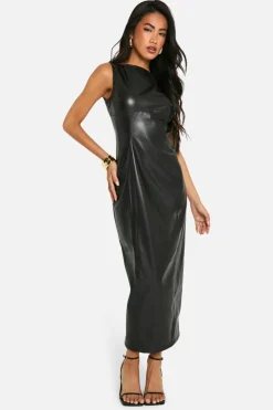 Bodycon Dresses*boohoo Faux Leather Midaxi Dress black