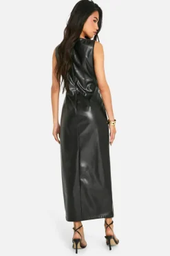 Bodycon Dresses*boohoo Faux Leather Midaxi Dress black