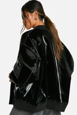 Up To 80% Off Winter Warmers|Bomber Jackets*boohoo Faux Leather Oversized Bomber Jacket black