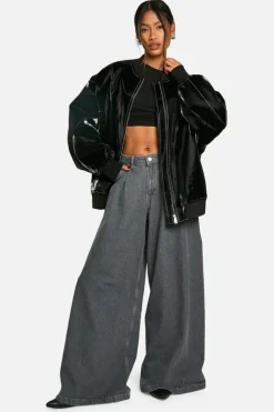 Up To 80% Off Winter Warmers|Bomber Jackets*boohoo Faux Leather Oversized Bomber Jacket black