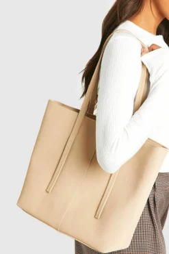 Shoulder Bags|Handbags*boohoo Faux Leather Strap Detail Tote Bag taupe