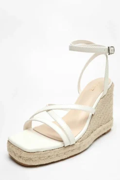 Sandals*Quiz Faux Leather Strappy Woven Wedges White